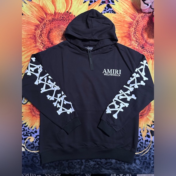 AMIRI Black Hoodie with White Skeleton Design